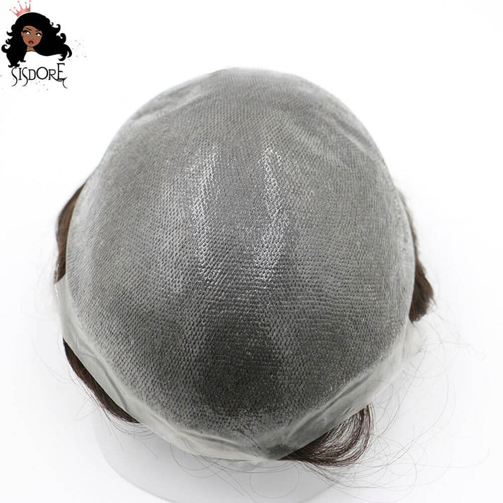 Best men’s hairpiece with V-looped full PU skin system for permanent hair replacement
