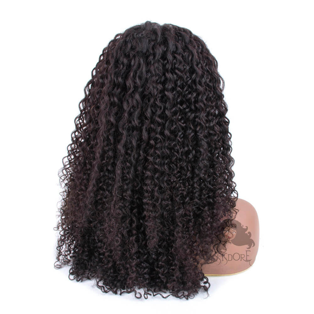 Jerry curl wig, black curly human hair wig with T-part lace