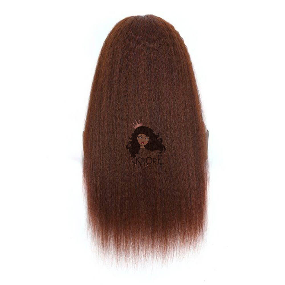 Reddish Brown Kinky Straight Human Hair Lace Front Wigs For Black Women #33