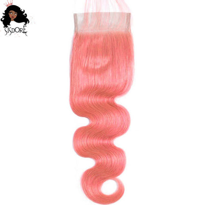 Light pink hair color 4x4 lace closure body wave human hair
