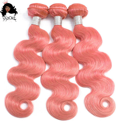 Hot Pink Hair Bundles Straight, Light Pink Body Wave Weaves