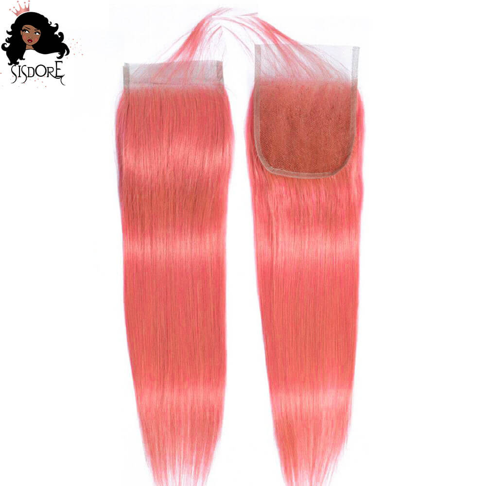 Light pink hair color 4x4 lace closure straight human hair