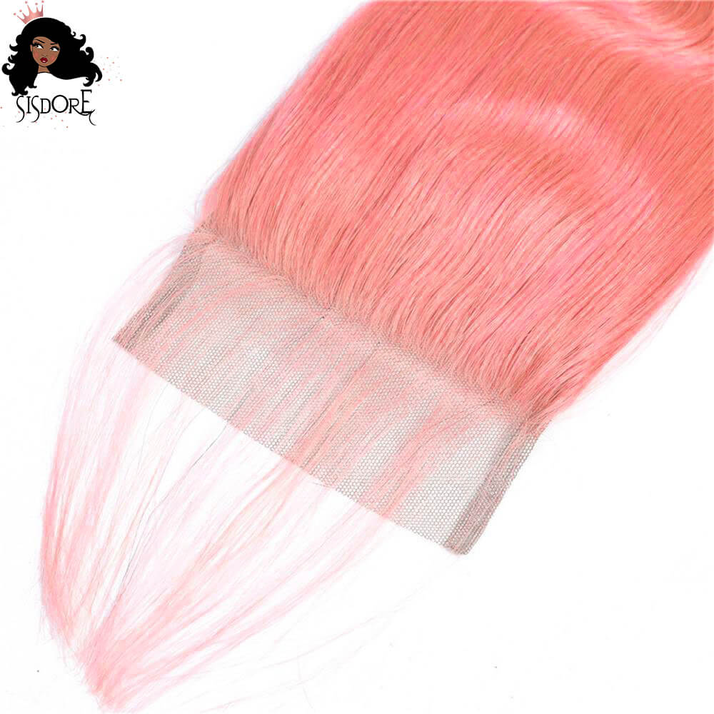 Light pink hair color 4x4 lace closure straight human hair