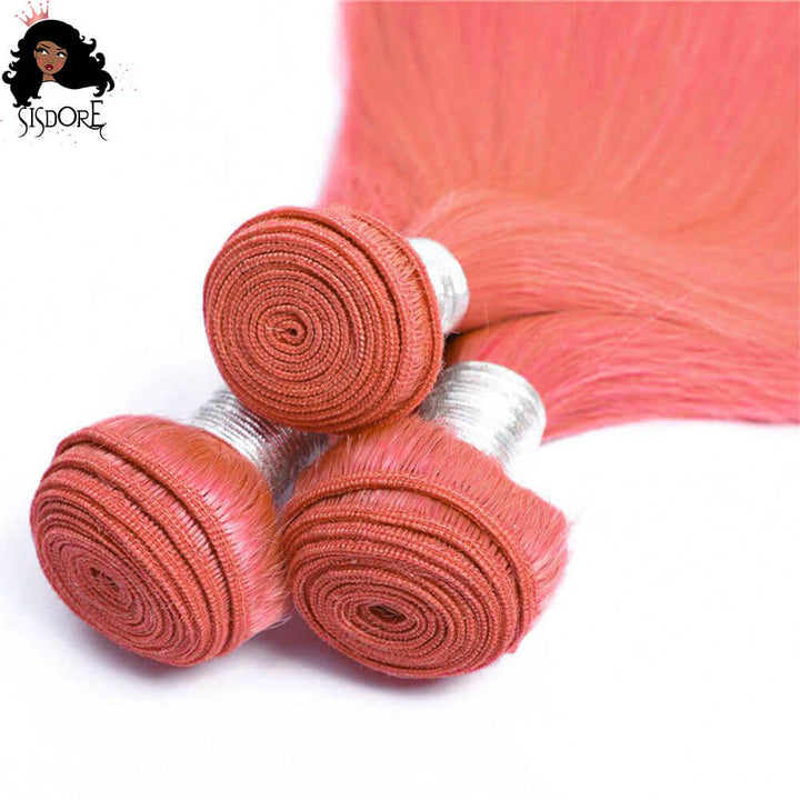 Mèches de cheveux rose vif lisses, tissages ondulés rose clair 