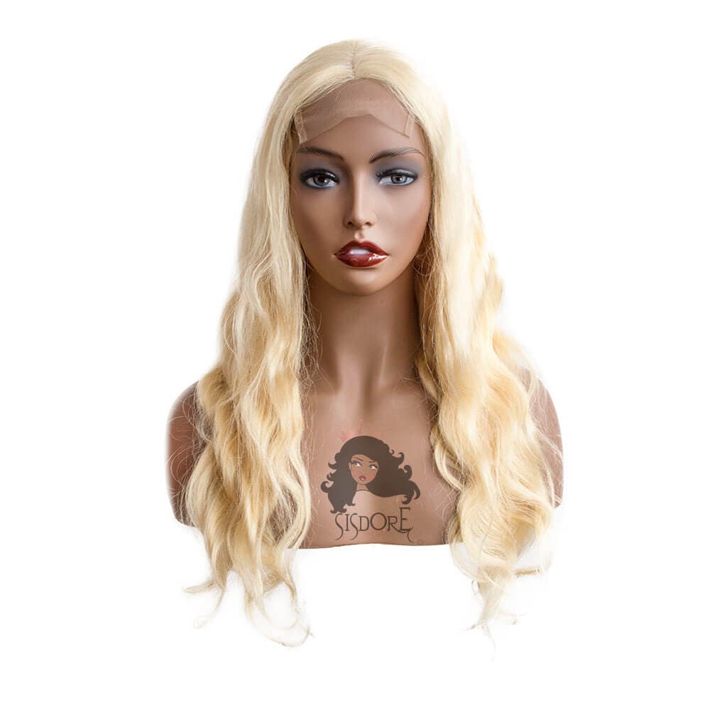 613 light bleach blonde body wave human hair  4x4 hd lace closure wig