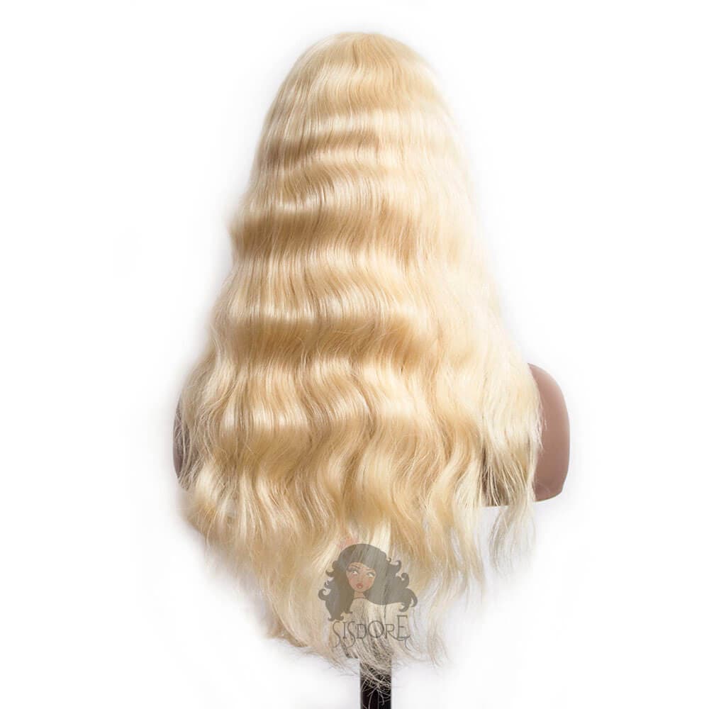 613 light bleach blonde body wave human hair  4x4 hd lace closure wig