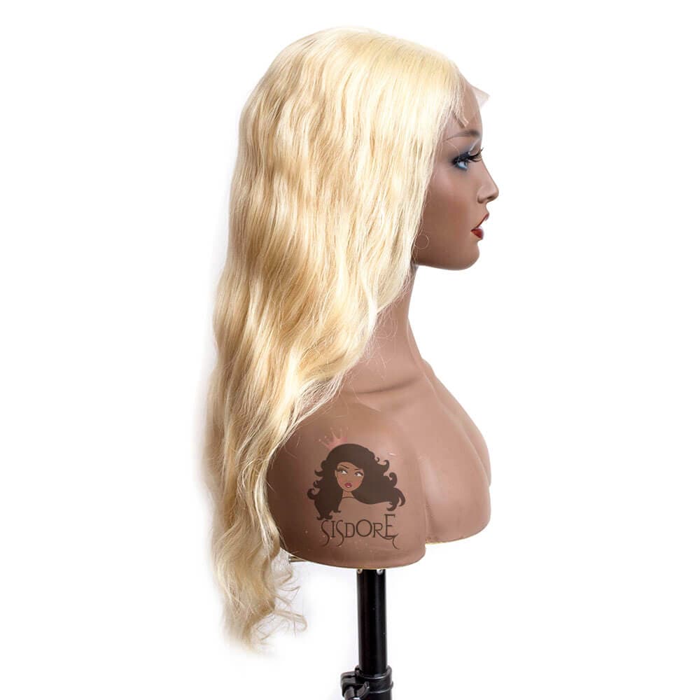 613 light bleach blonde body wave human hair  4x4 hd lace closure wig