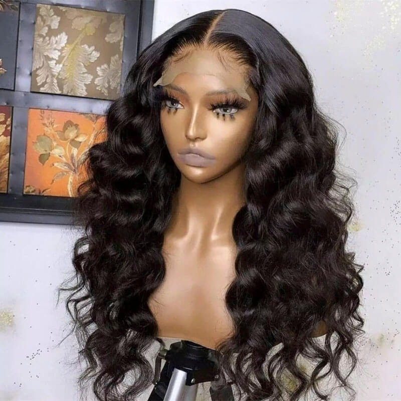 loose wave black hair lace front wig