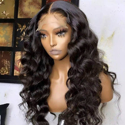 loose wave black hair lace front wig