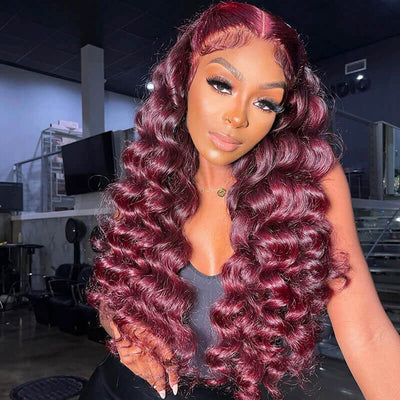 loose wave burgundy hair 99j lace front wig