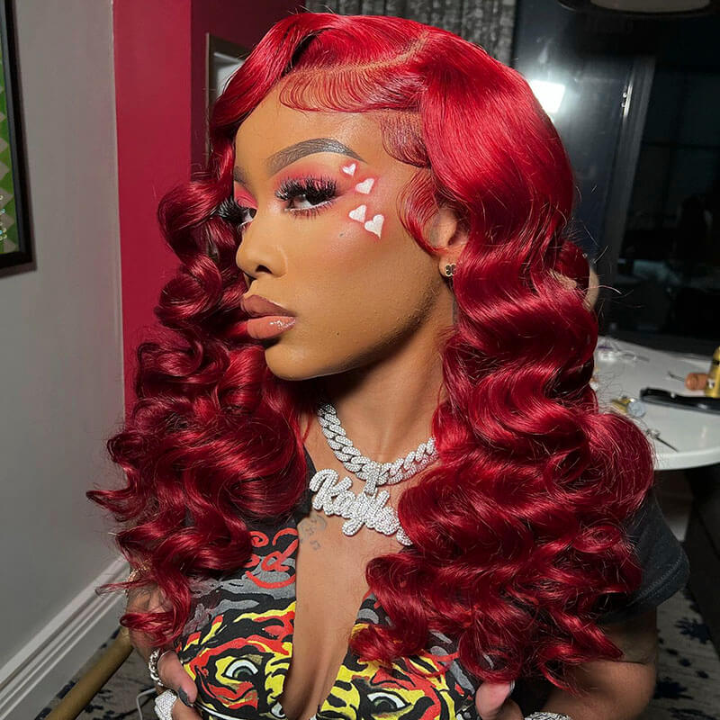 loose wave red hair lace front wig