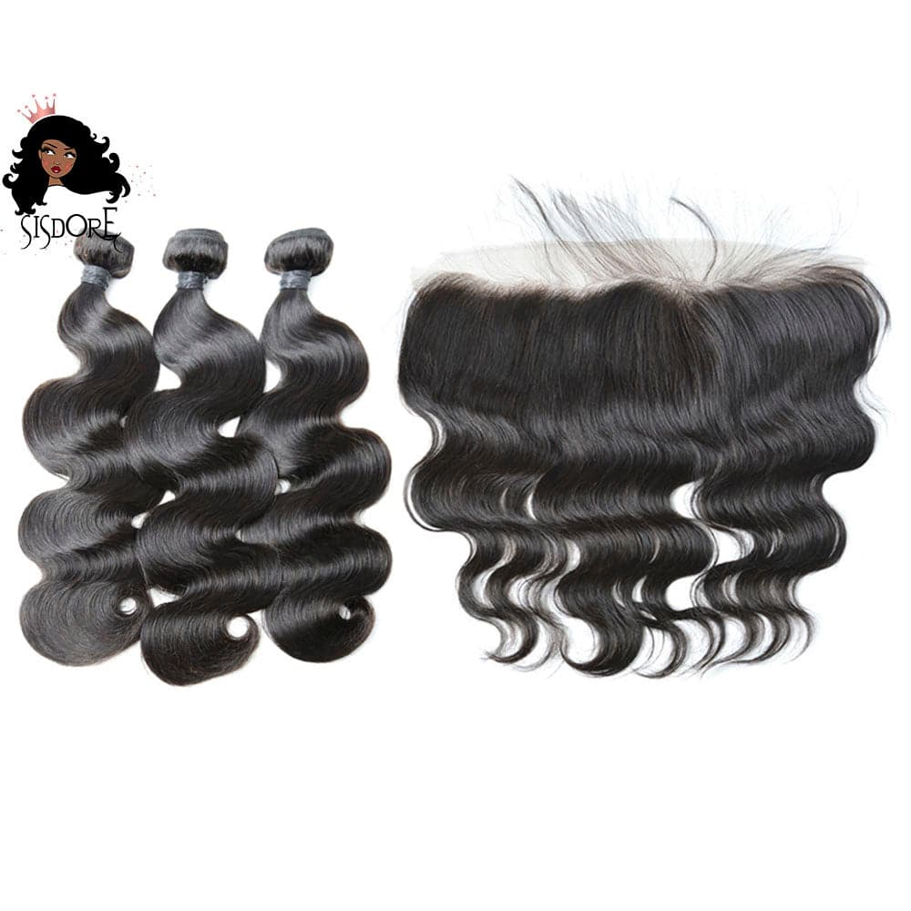 Natural Color Body Wave Brazilian Hair Weaves with Lace Frontal
