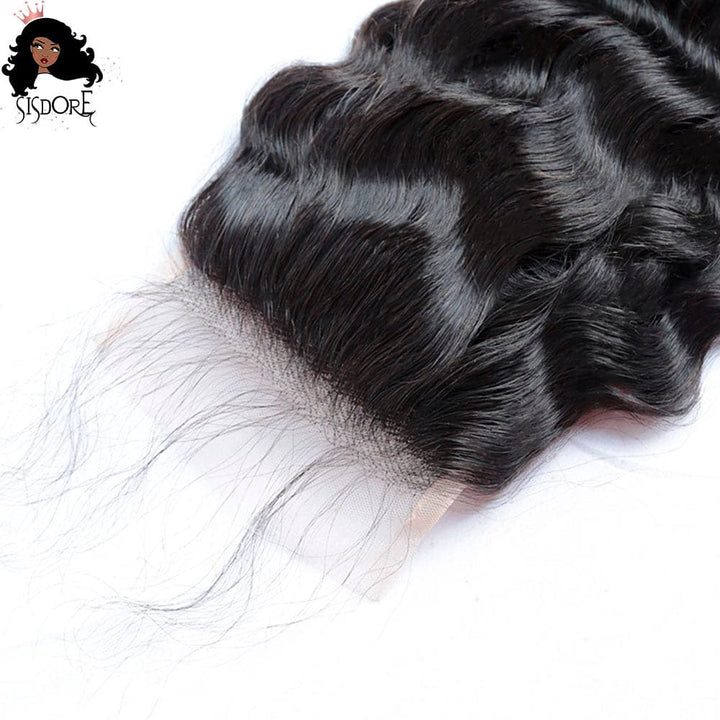 Natural Color Deep Wave Brazilian Hair 4x4 Lace Closure Tranparent