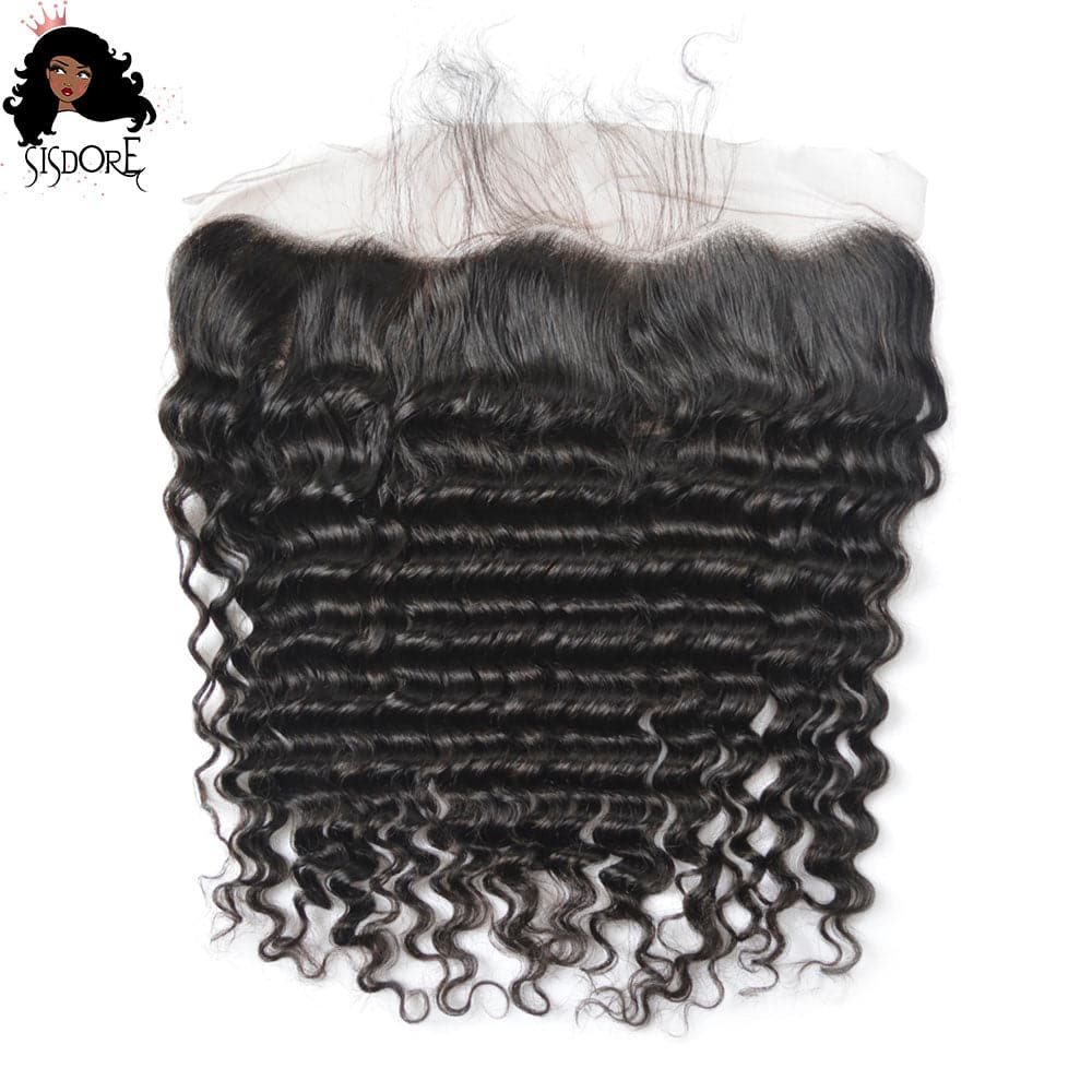 Natural Color Deep Wave 10A Brazilian Hair Weaves With Frontal
