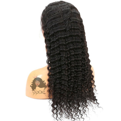 Deep wave natural black color human hair wigs