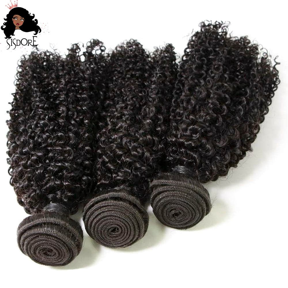 Natural Black Color Kinky Curly Human Hair Weaves 3 Bundles 