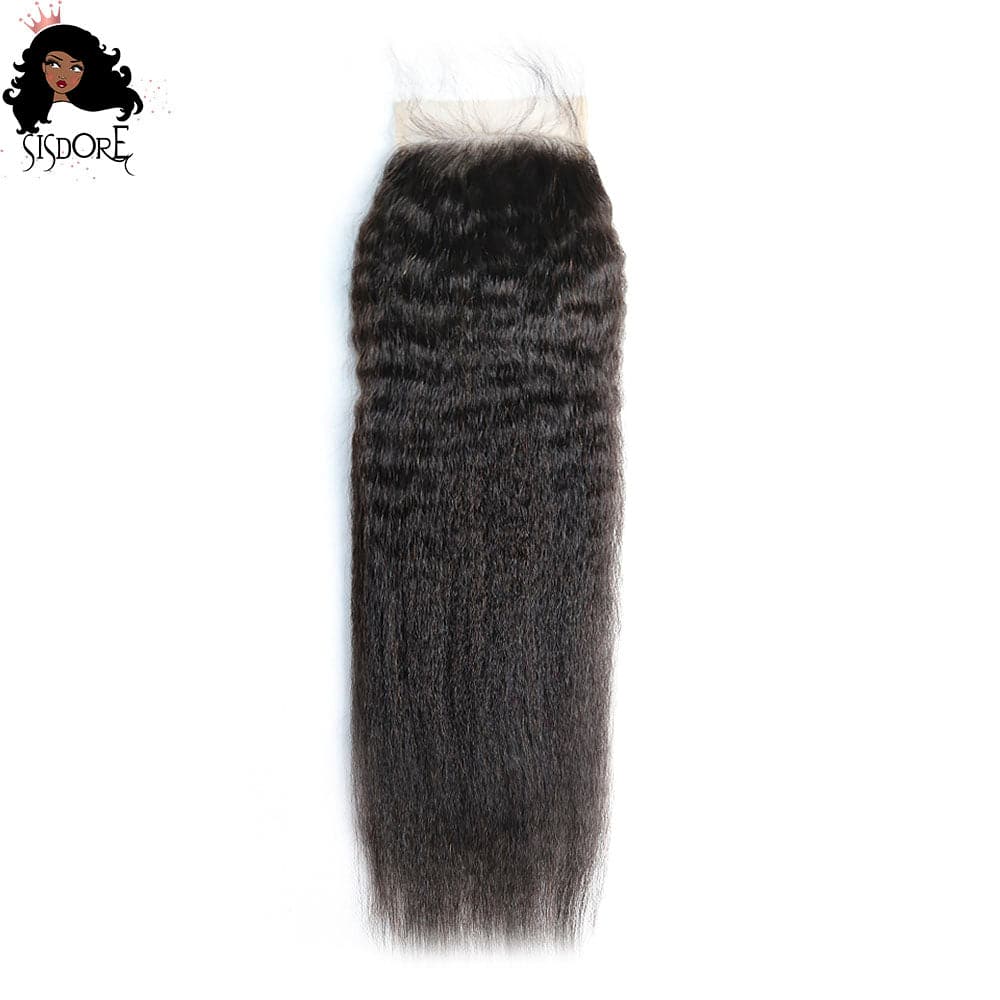 kinky straight black human hair 4 by 4 lace closure with baby hair