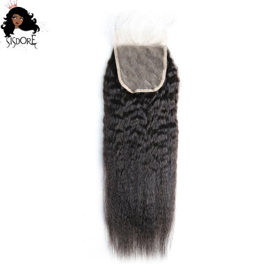 kinky straight black human hair 4x4 lace closure with bleached knots