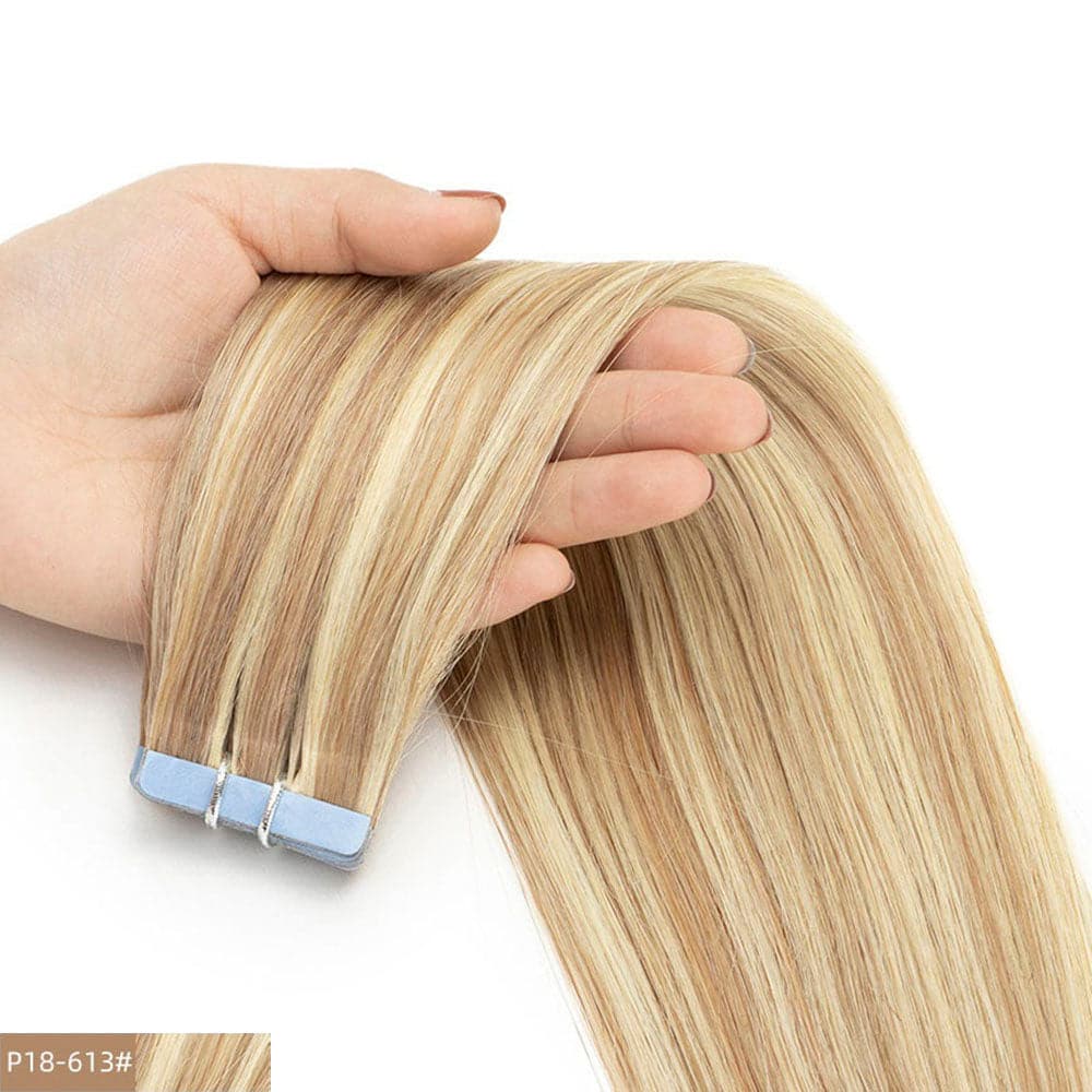 18 613  blonde highlight skin weft piano color tape in straight human hair extensions