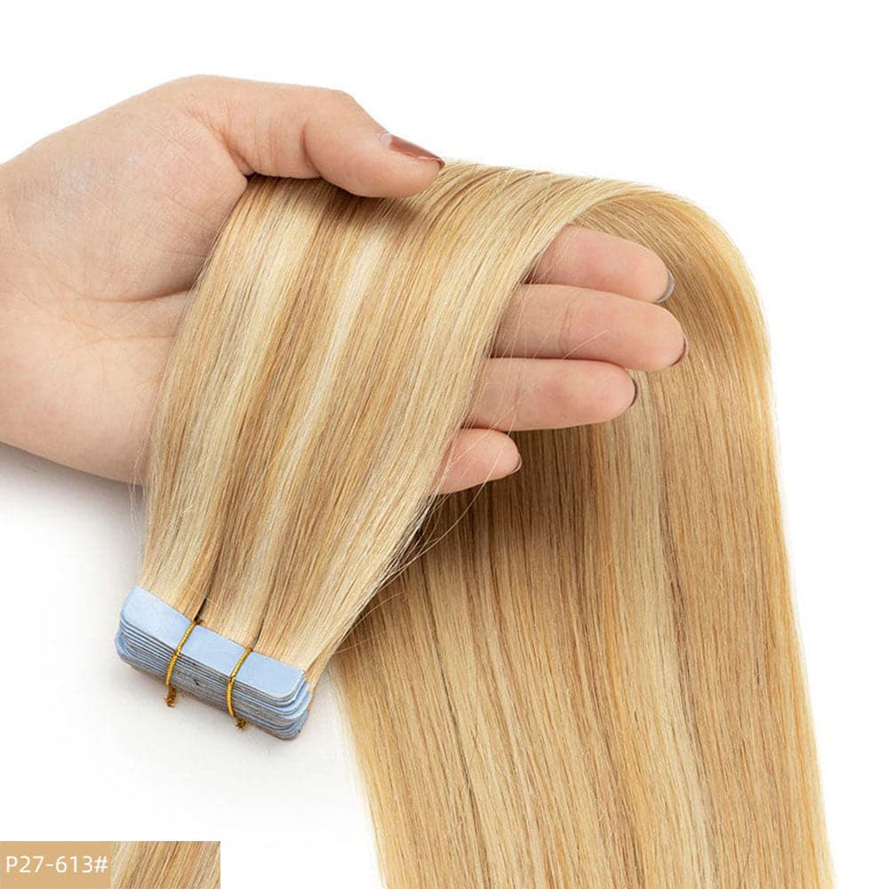 27 613 blonde highlight skin weft piano color tape in straight human hair extensions