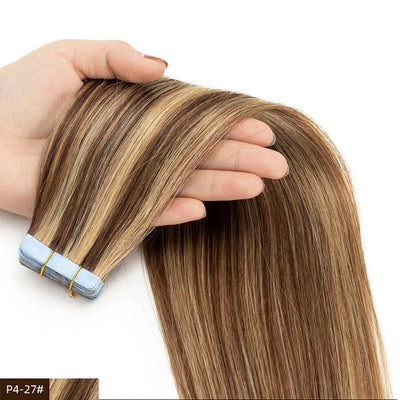 4 27 brown with blonde highlight skin weft piano color tape in straight human hair extensions
