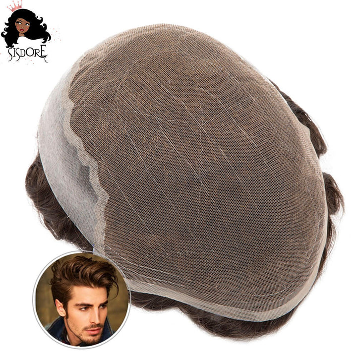 Q6 Toupee for Men, Front Lace with Skin Base Hair System Wig