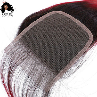 1B/Red Dark Roots Ombre Straight Human Hair HD Lace Closure 