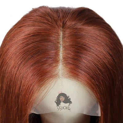 Reddish Brown Wigs, #33 Dark Auburn Straight Human Hair Lace Front Wigs