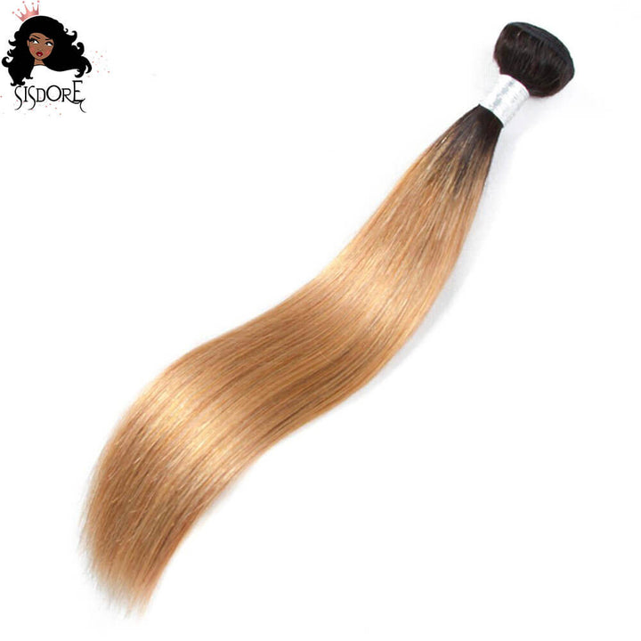 1B 27 Strawberry blonde with black roots straight human hair weaves 1 bundle