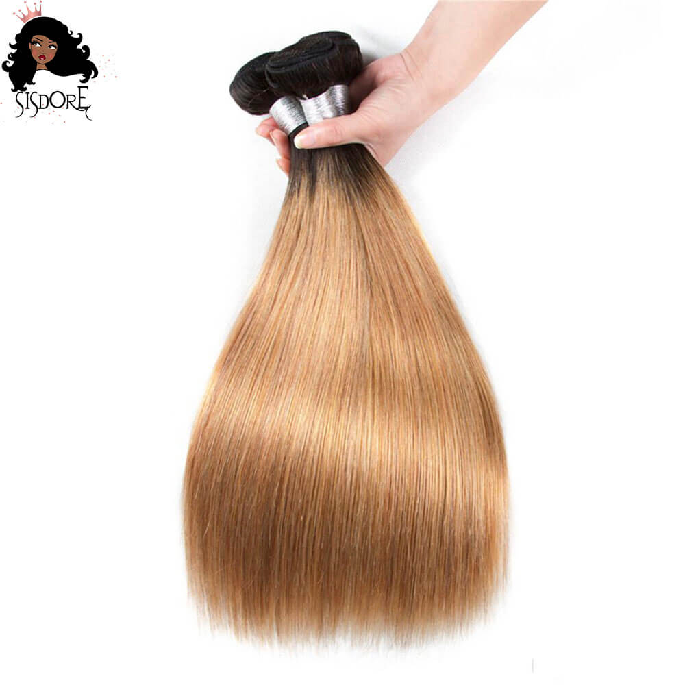 1B 27 Strawberry blonde with black roots straight human hair bundles 