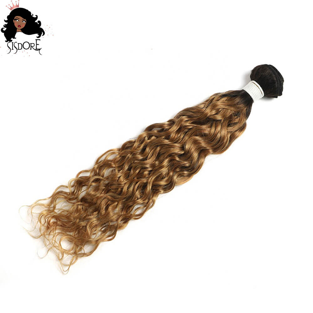 1b/27 strawberry blonde 2-tone ombre  with black roots water wave virgin human hair bundle