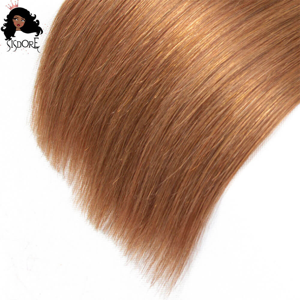 T1B/30 Light Auburn Brown With Black Roots Ombre Straight Hair Bundles