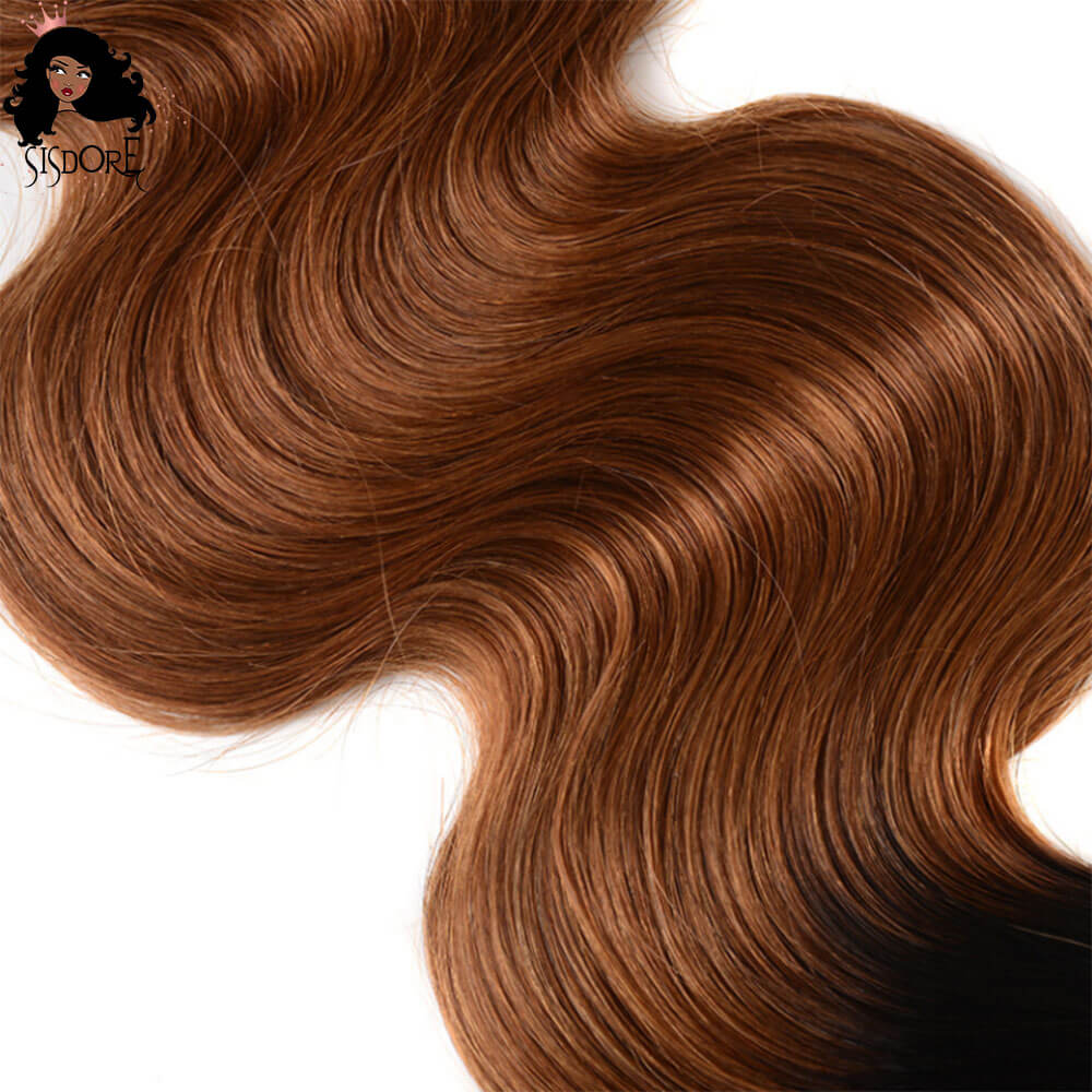 T1B/30 Aurbun Brown With Black Roots Two Tone Ombre Body Wave Virgin Human Hair Bundles 