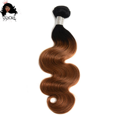 T1B/30 Aurbun Brown With Black Roots Two Tone Ombre Body Wave Virgin Human Hair Bundles 