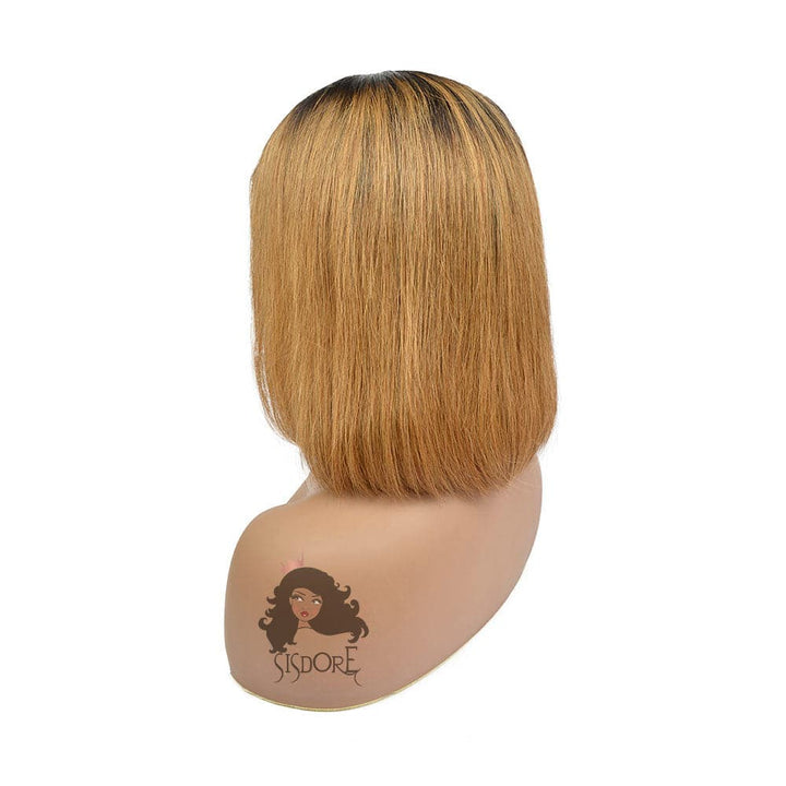 1b 30 straight auburn human hair with black roots short bob lace front wig  10 inch