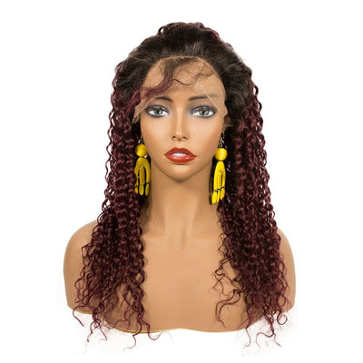 1b 99j 2 tone ombre color curly human hair lace frontal wig