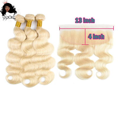 Blonde #613 Body Wave Virgin Hair 3 Bundles With 13x4 Lace Frontal