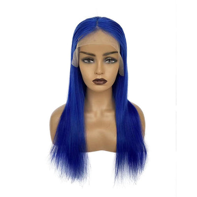 Bright Blue Straight Virgin Human Hair 13x4 Glueless Lace Front Wig