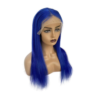 Bright Blue Straight Virgin Human Hair 13x4 Glueless Lace Front Wig