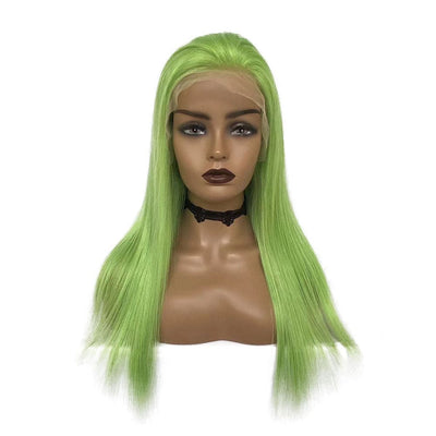 Bright Lime Green Straight Human Hair 13x4 Transparent Lace Front Wig