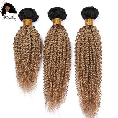 Kinky Curly 1B 27 Strawberry Blonde With Black Roots Two Tone Colored Human Hair Bundles 