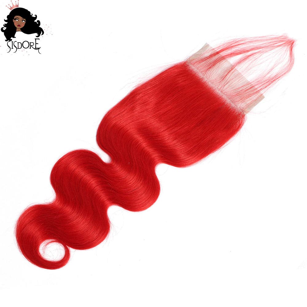 light red body wave human hair 4x4 lace closure