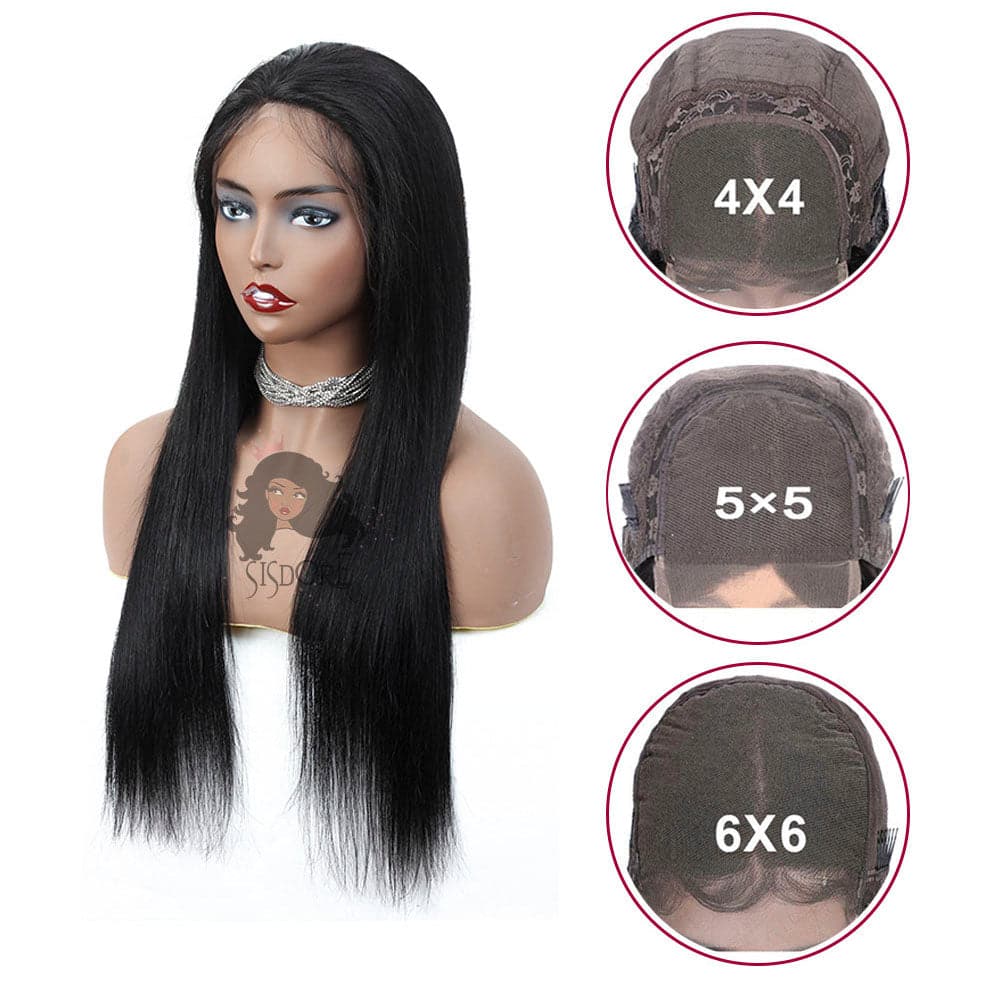 4x4 5x5 6x6 HD lace closure wigs natural color straight human hair
