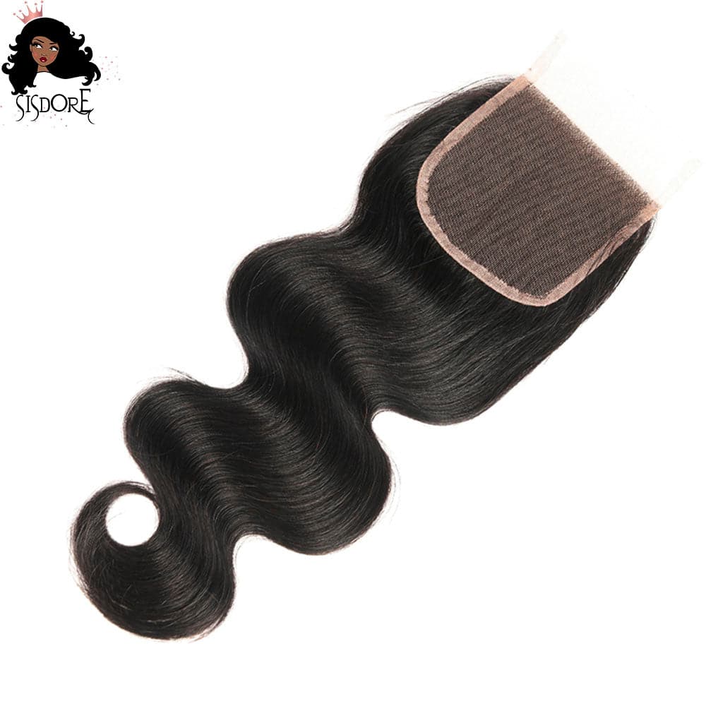 natural color body wave human hair 4 by 4 lace closure