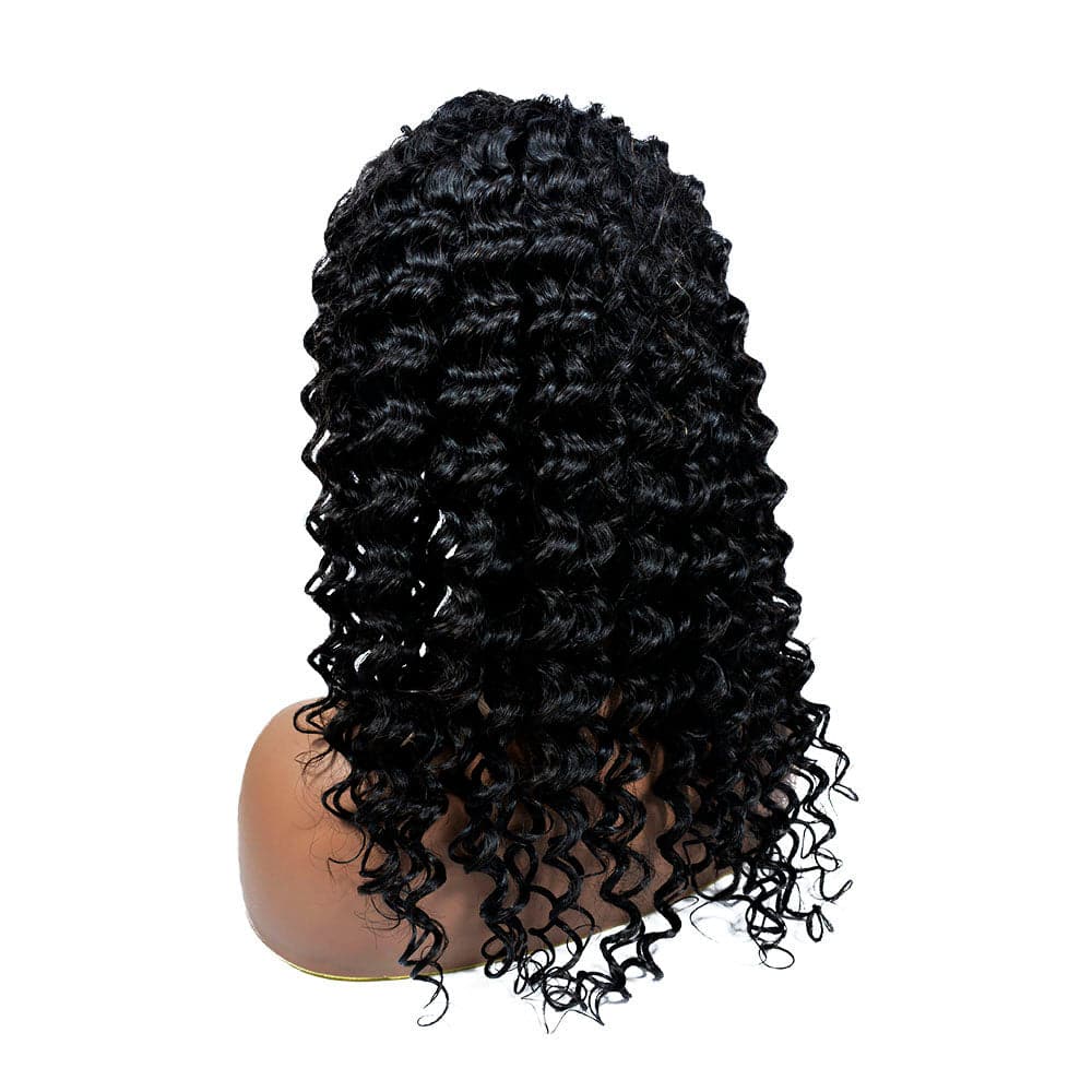 deep wave natural black virgin human hair 360 lace wig