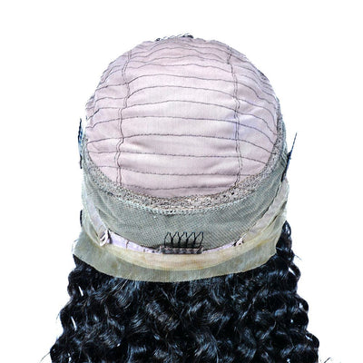 deep wave natural black virgin human hair 360 lace wig cap construction