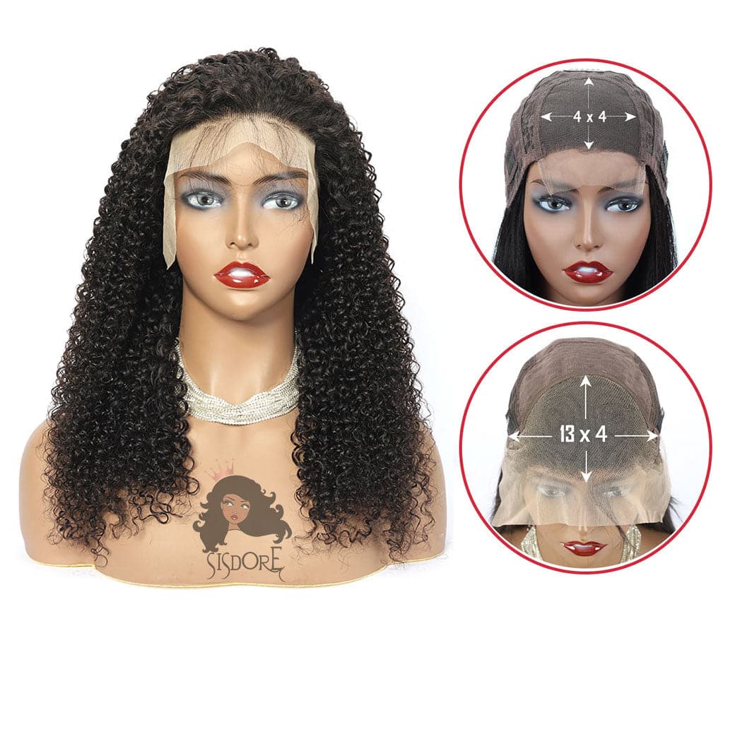 Kinky curly natural color human hair lace closure wig, HD lace frontal wig