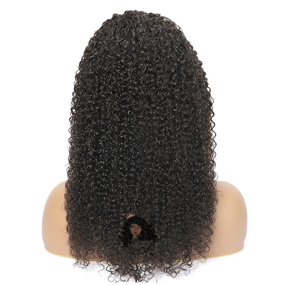 Kinky curly natural color human hair lace closure wig, HD lace frontal wig