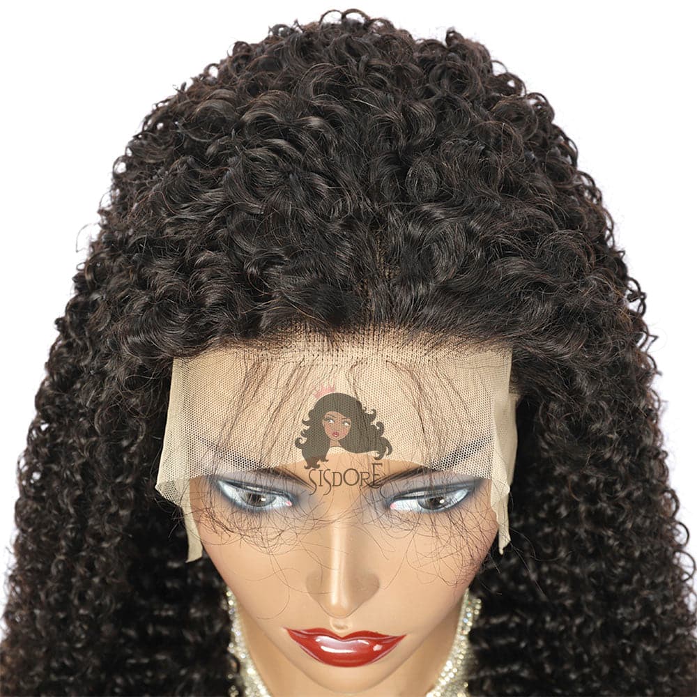 Kinky curly natural color human hair lace closure wig, HD lace frontal wig with pre-plucked hairline and baby hair