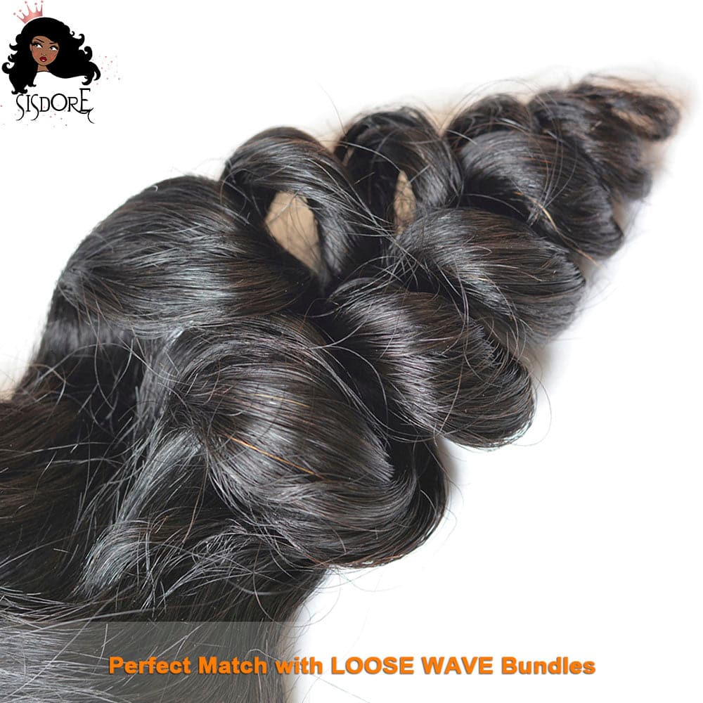 loose wave human hair 4x4 lace closure medium brown lace